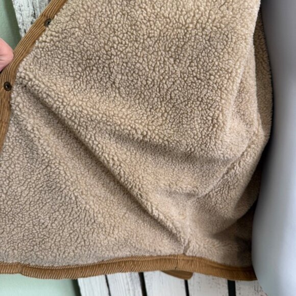 LL Bean Corduroy Sherpa Lined Shirt Jacket Men Large Tan Traditional Fit Snap Up - Picture 6 of 13